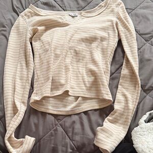Women's Cream Ribbed Long Sleeve Top